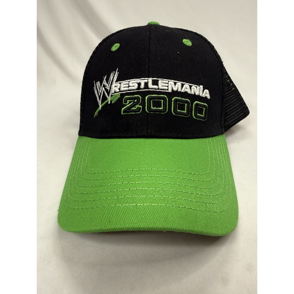 Men's Black/Green WrestleMania 2000 Logo Trucker Adjustable Hat
